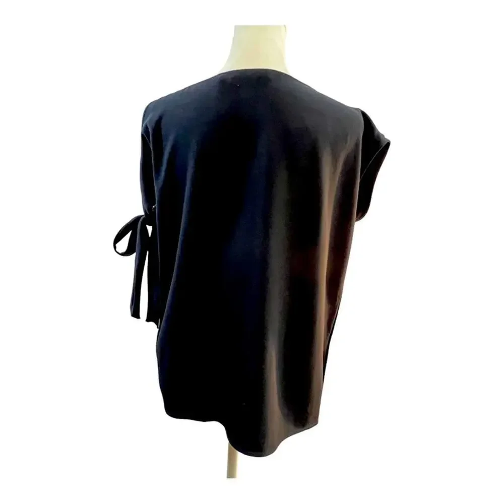 HELMUT LANG deep navy one off shoulder cap sleeve blouse SZ XS - Picture 6 of 11
